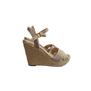 Unisa Espadrille Wedge Sandals Size 8 Natural Linen Platform Ankle Strap Summer